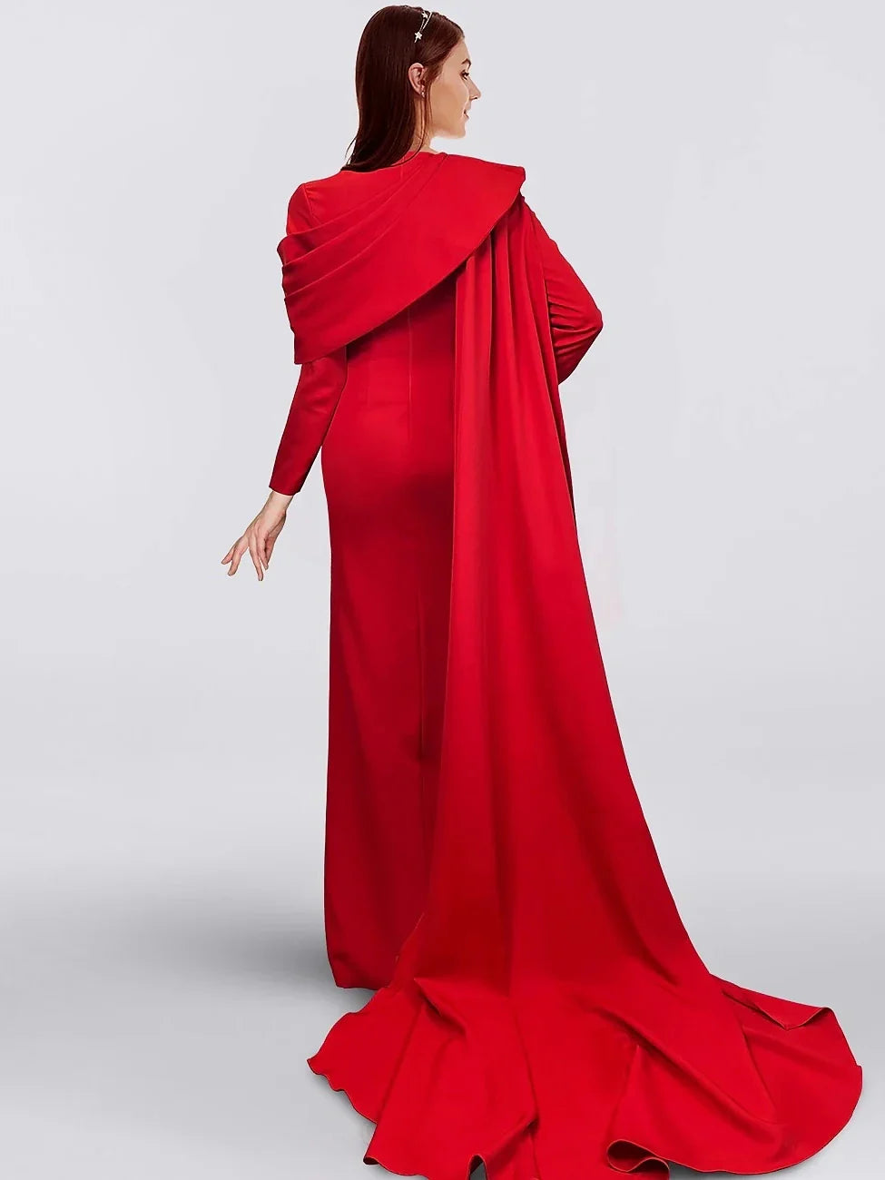 Sheath Column Cowl Neck Long Sleeves Floor-Length Evening Dresses with Buttons & Split Side