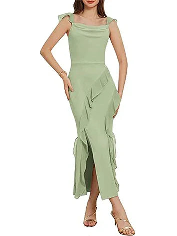 Sheath Column Cowl Neck Sleeveless Ankle-Length Bridesmaid Dresses