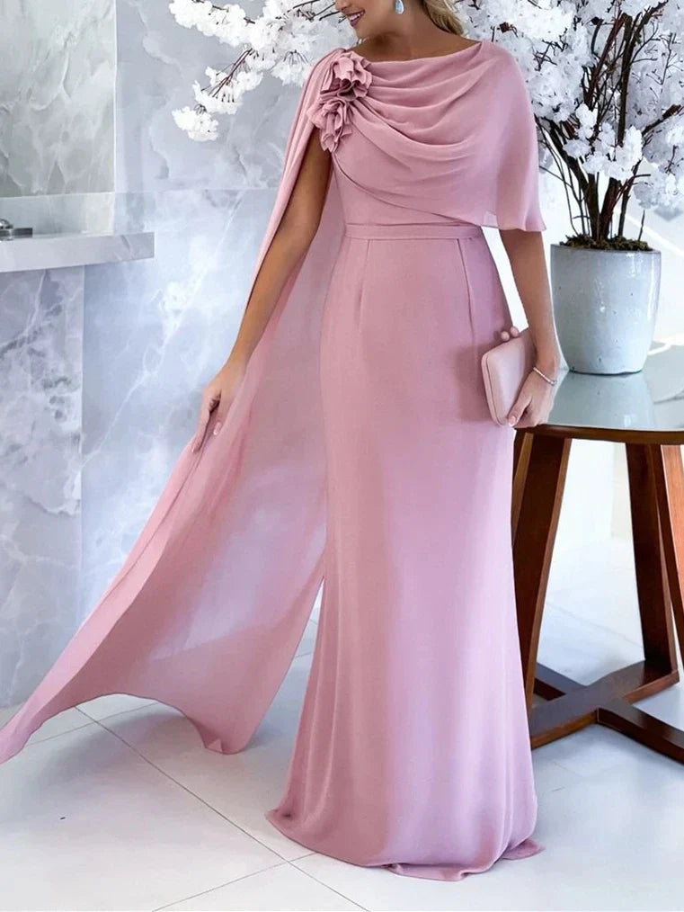 Sheath Column Cowl Neck Sleeveless Floor-Length Mother of the Bride Dresses with Flower