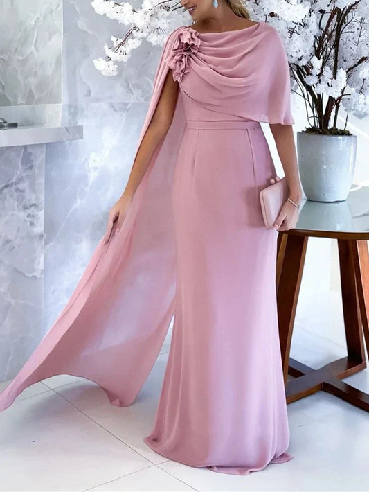 Sheath Column Cowl Neck Sleeveless Floor-Length Mother of the Bride Dresses with Flower