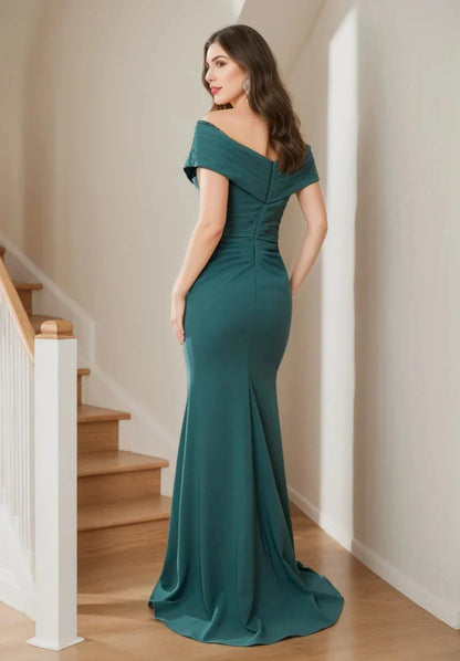 Sheath Column Floor-Length Sleeveless Mother of the Bride Dresses with Ruffles & Split Side