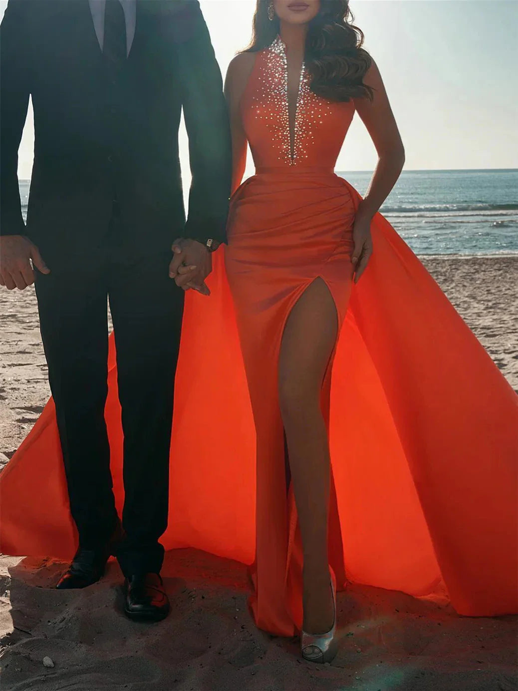 Sheath Column Halter Floor-length Prom Dresses