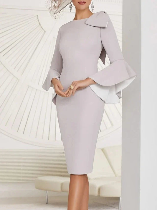 Sheath Column Jewel Neck Knee-Length Mother of the Bride Dresses