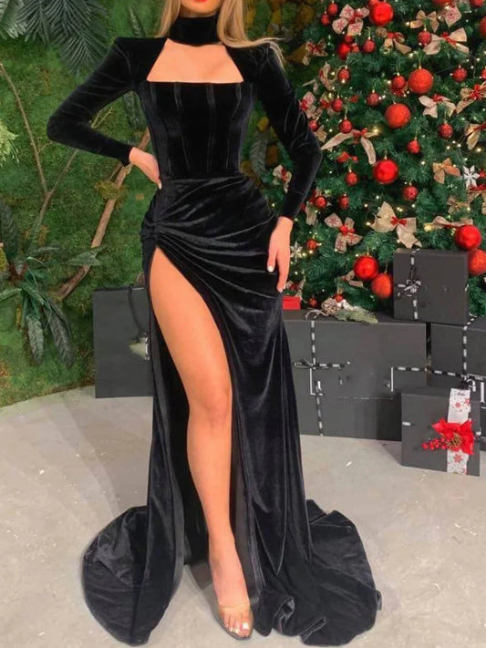Sheath Column Long Sleeves Long Dresses with Split Side