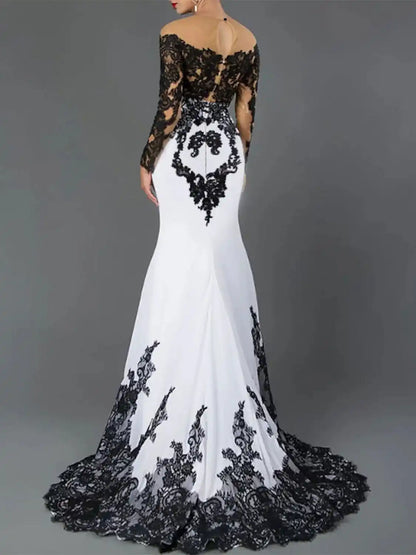 Sheath Column Off-the-Shoulder Floor-length Long Dresses With Applique
