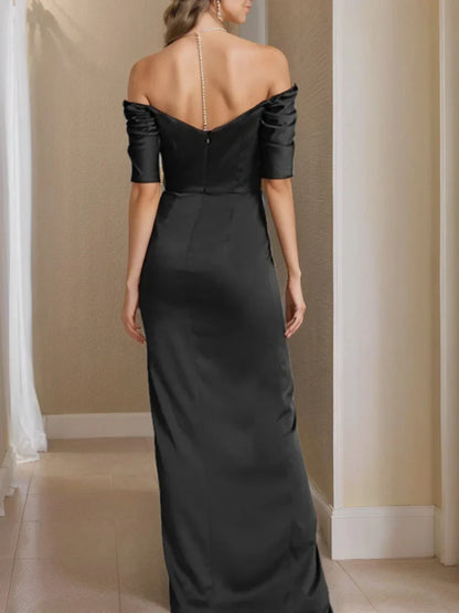 Sheath Column Off-the-Shoulder Short Sleeves Mother of the Bride Dresses With Split Front