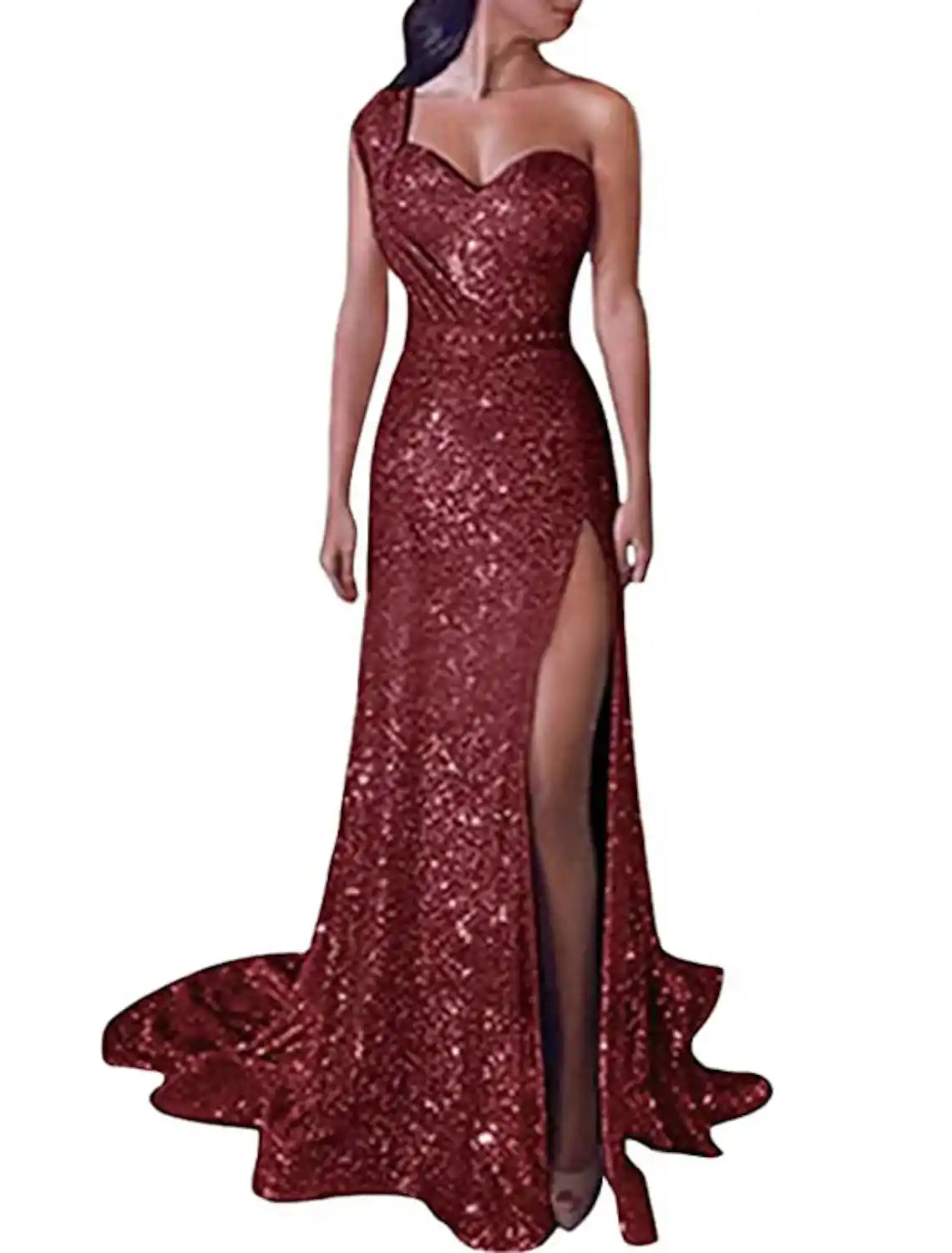 Sheath Column One-Shoulder Floor-length Long Prom Dresses With Split Side