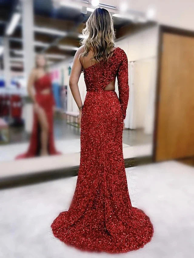 Sheath Column One-Shoulder Floor-length Prom Dresses