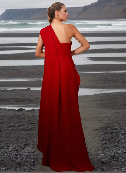 Sheath Column One-Shoulder Sleeveless Evening Dresses With Pleats Ruched