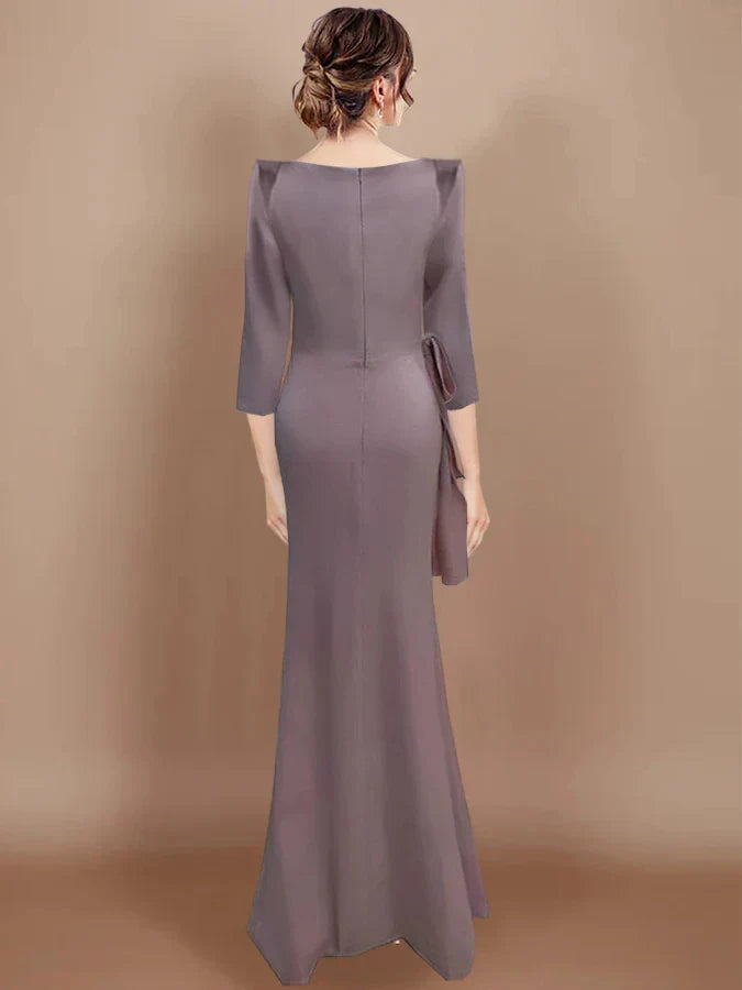 Sheath Column Scoop 34 Length Sleeves Floor-Length Mother of the Bride Dresses with Bow