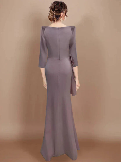 Sheath Column Scoop 34 Length Sleeves Floor-Length Plus Size Mother of the Bride Dresses with Bow