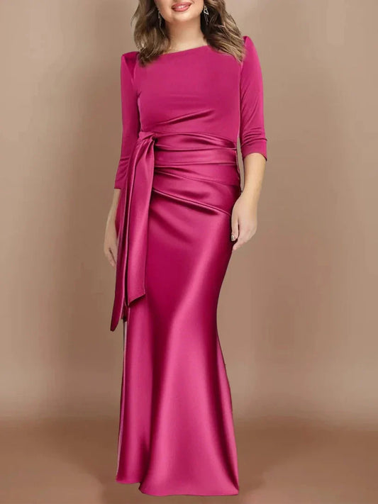 Sheath Column Scoop 34 Length Sleeves Floor-Length Plus Size Mother of the Bride Dresses with Bow