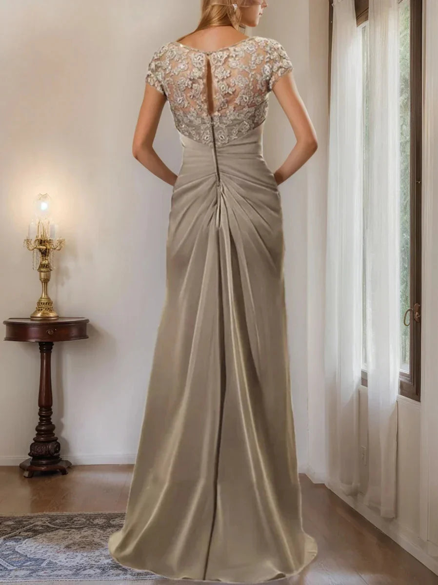 Sheath Column Scoop Floor-Length Chiffon Mother of the Bride Dresses With Lace Ruffle