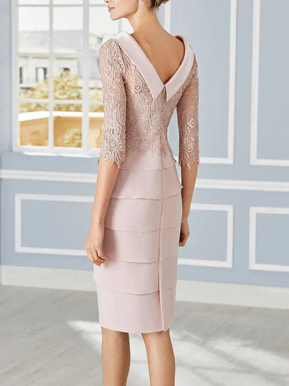Sheath Column Scoop Neck 34 Sleeves Knee-Length Mother of the Bride Dresses with Lace