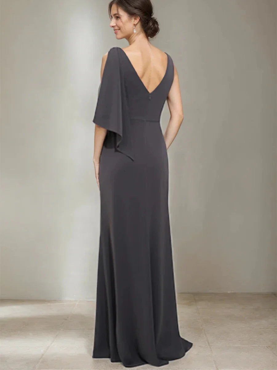 Sheath Column Scoop Neck Mother Of The Bride & Groom Dresses with Beading & Split Side