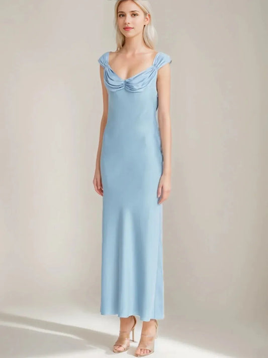 Sheath Column Scoop Ruched Ankle-Length Vintage Prom Dresses with Lace-Up & Opened Back