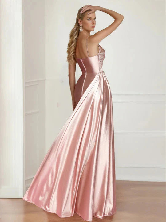 Sheath Column Spaghetti Straps Sleeveless Floor-Length Mother of the Bride Dresses with Split Side