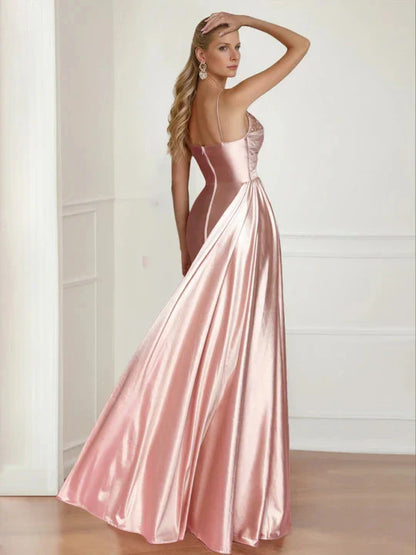 Sheath Column Spaghetti Straps Sleeveless Floor-Length Mother of the Bride Dresses with Split Side