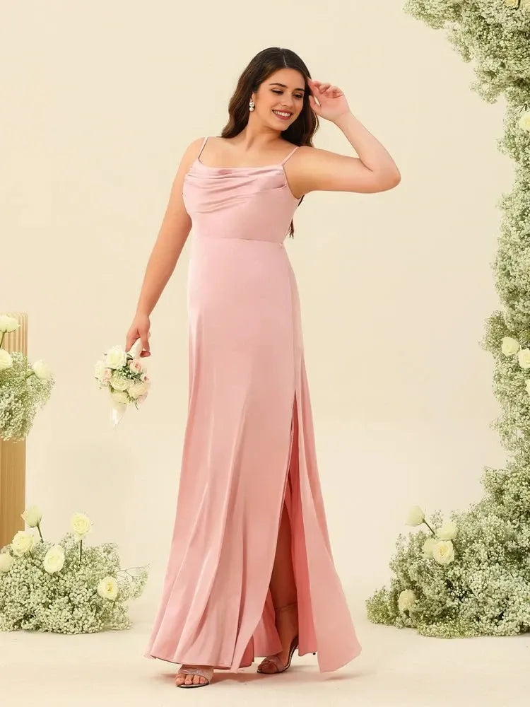 Sheath Column Spaghetti Straps Split Side Plus Size Bridesmaid Dresses
