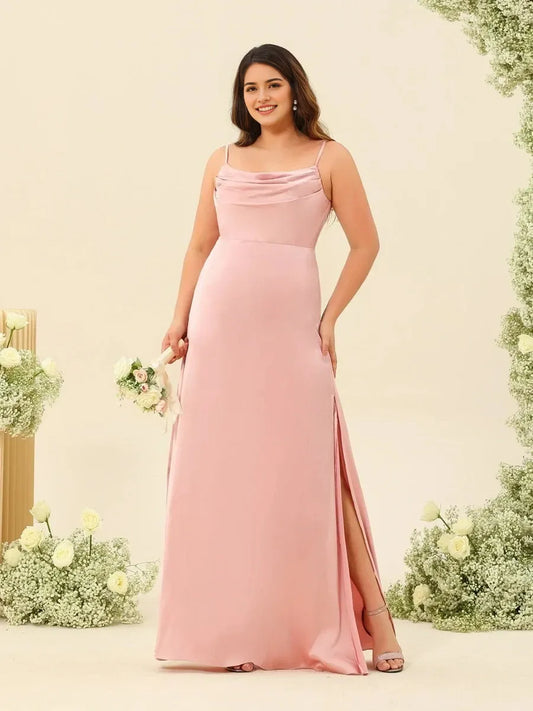 Sheath Column Spaghetti Straps Split Side Plus Size Bridesmaid Dresses