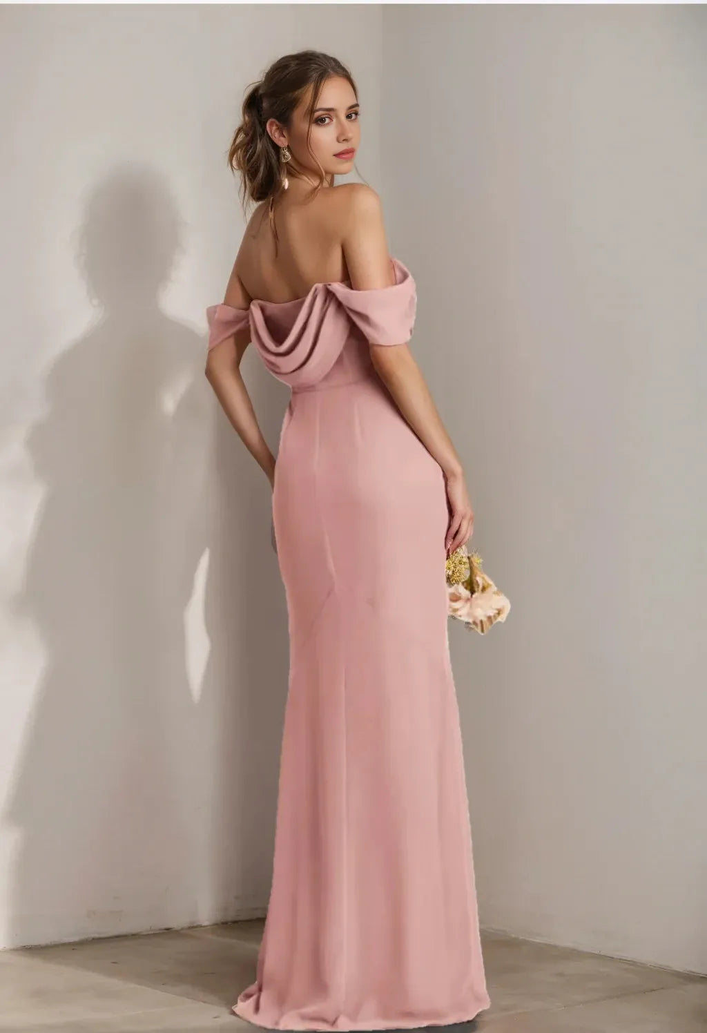 Sheath Column Strapless Sleeveless Floor-Length Bridesmaid Dresses with Split Side & Ruffles