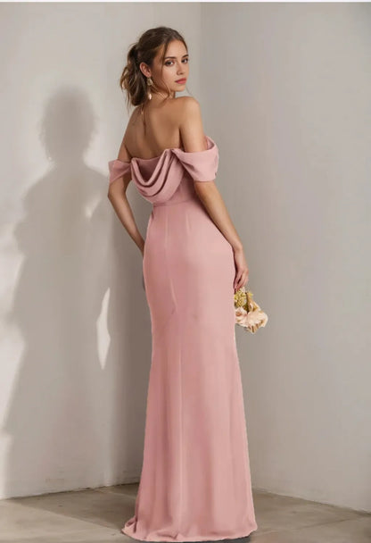 Sheath Column Strapless Sleeveless Floor-Length Bridesmaid Dresses with Split Side & Ruffles