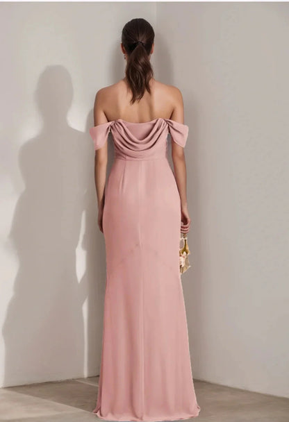 Sheath Column Strapless Sleeveless Floor-Length Bridesmaid Dresses with Split Side & Ruffles