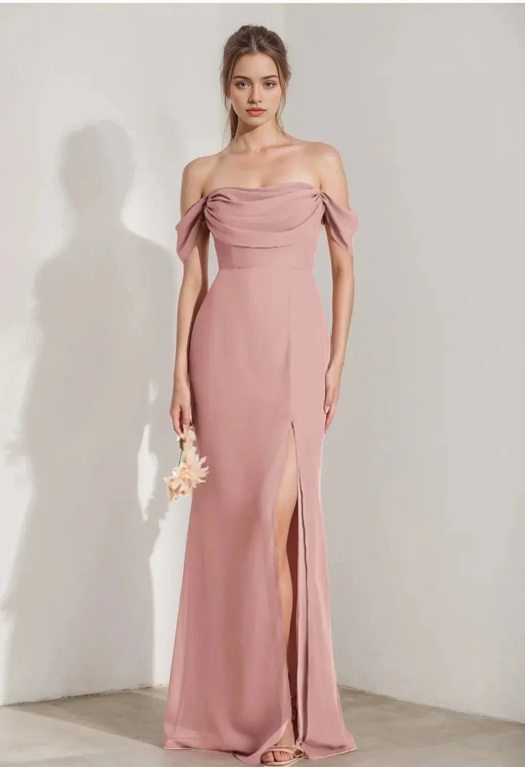 Sheath Column Strapless Sleeveless Floor-Length Bridesmaid Dresses with Split Side & Ruffles