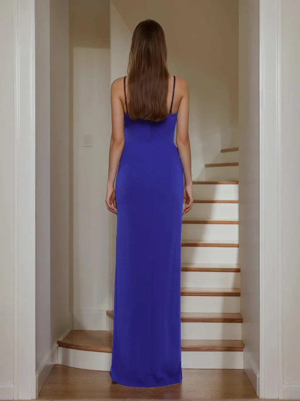Sheath Column Strapless Sleeveless Floor-Length Prom Evening Dresses With Split Side & Bowknot
