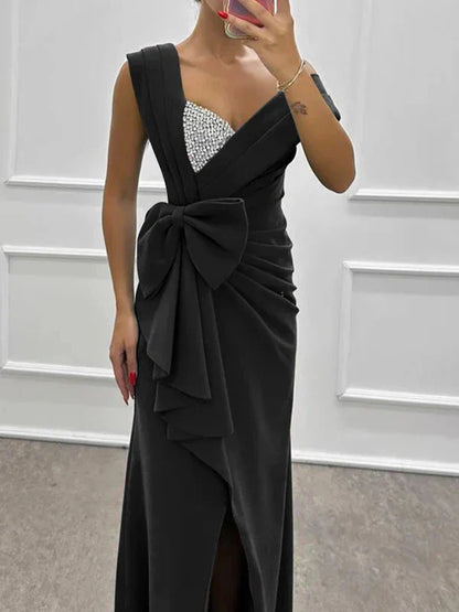 Sheath Column SweepBrush Train Sleeveless Mother Of The Bride Dresses Elastic Satin With Bow(s)
