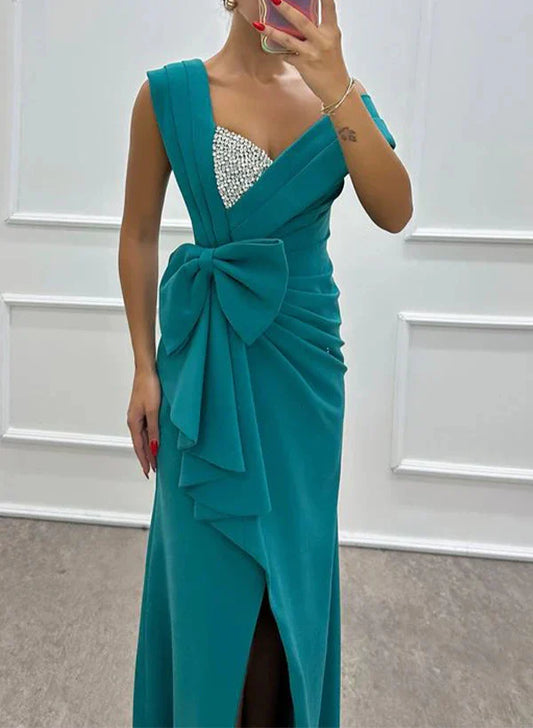 Sheath Column SweepBrush Train Sleeveless Mother Of The Bride Dresses Elastic Satin With Bow(s)