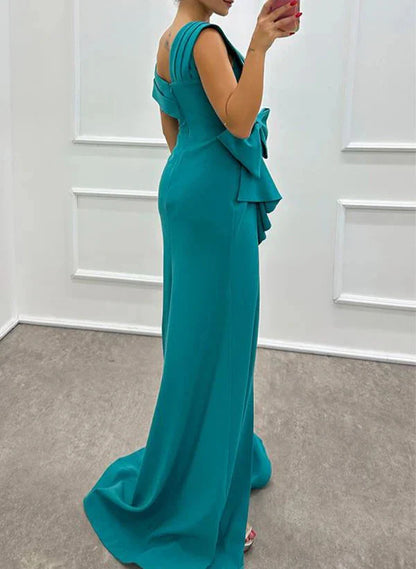 Sheath Column SweepBrush Train Sleeveless Mother Of The Bride Dresses Elastic Satin With Bow(s)