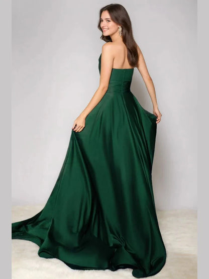 Sheath Column Sweetheart Sleeveless Ruched Long Bridesmaid Dresses