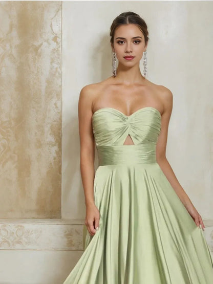 Sheath Column Sweetheart Sleeveless Ruched Long Bridesmaid Dresses