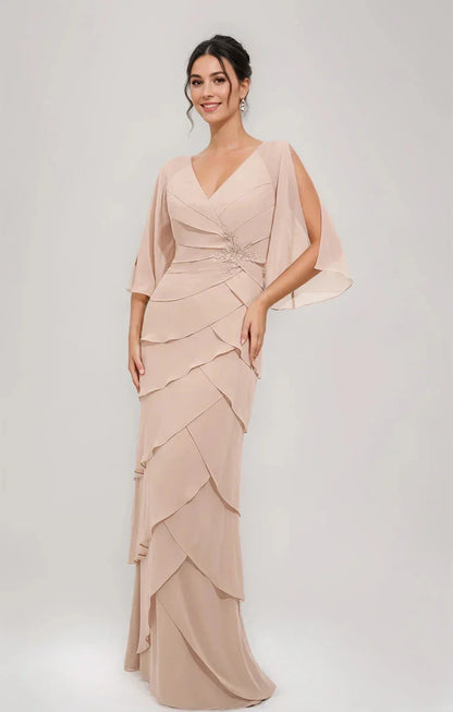 Sheath Column V-Neck 34 Sleeves Mother Of The Bride & Groom Dresses with Appliques & Ruffles