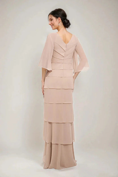 Sheath Column V-Neck 34 Sleeves Mother Of The Bride & Groom Dresses with Appliques & Ruffles