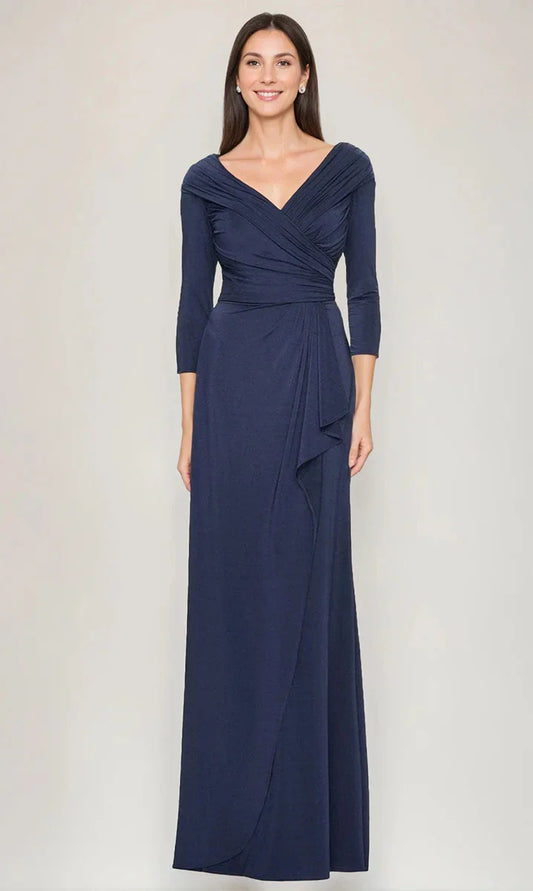 Sheath Column V-Neck 34 Sleeves Ruched Mother Of The Bride & Groom Dresses with Ruffles