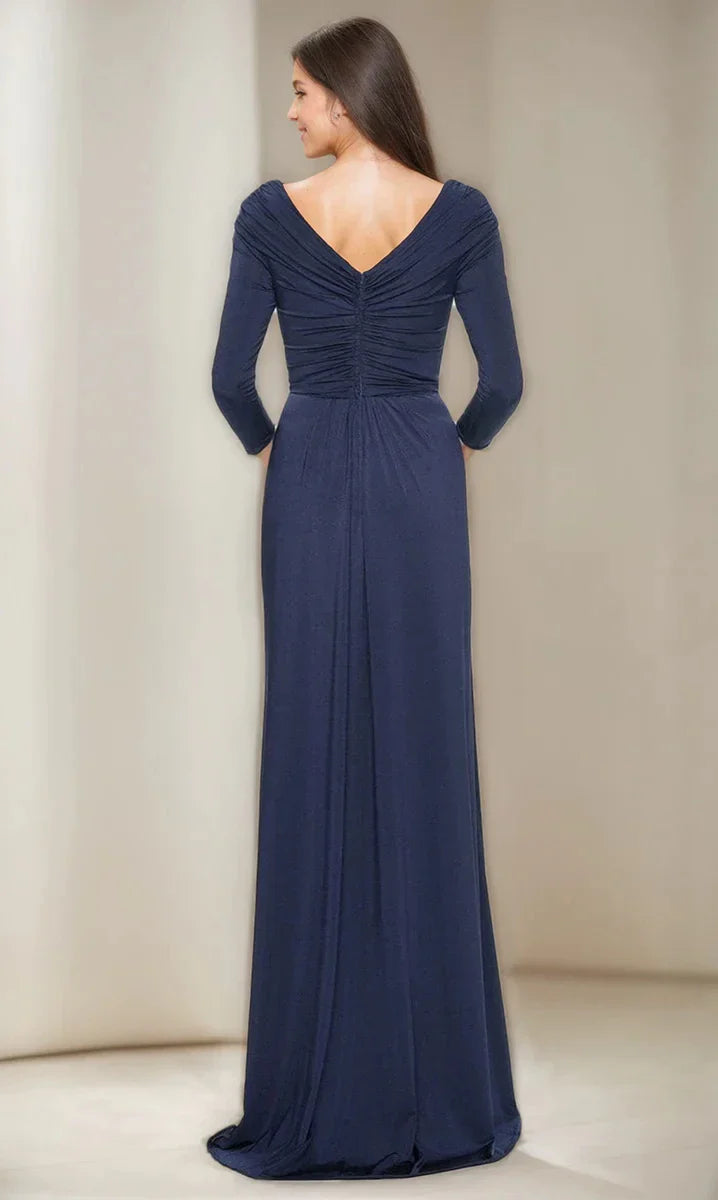 Sheath Column V-Neck 34 Sleeves Ruched Mother Of The Bride & Groom Dresses with Ruffles