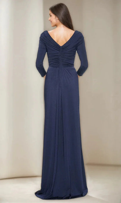 Sheath Column V-Neck 34 Sleeves Ruched Mother Of The Bride & Groom Dresses with Ruffles