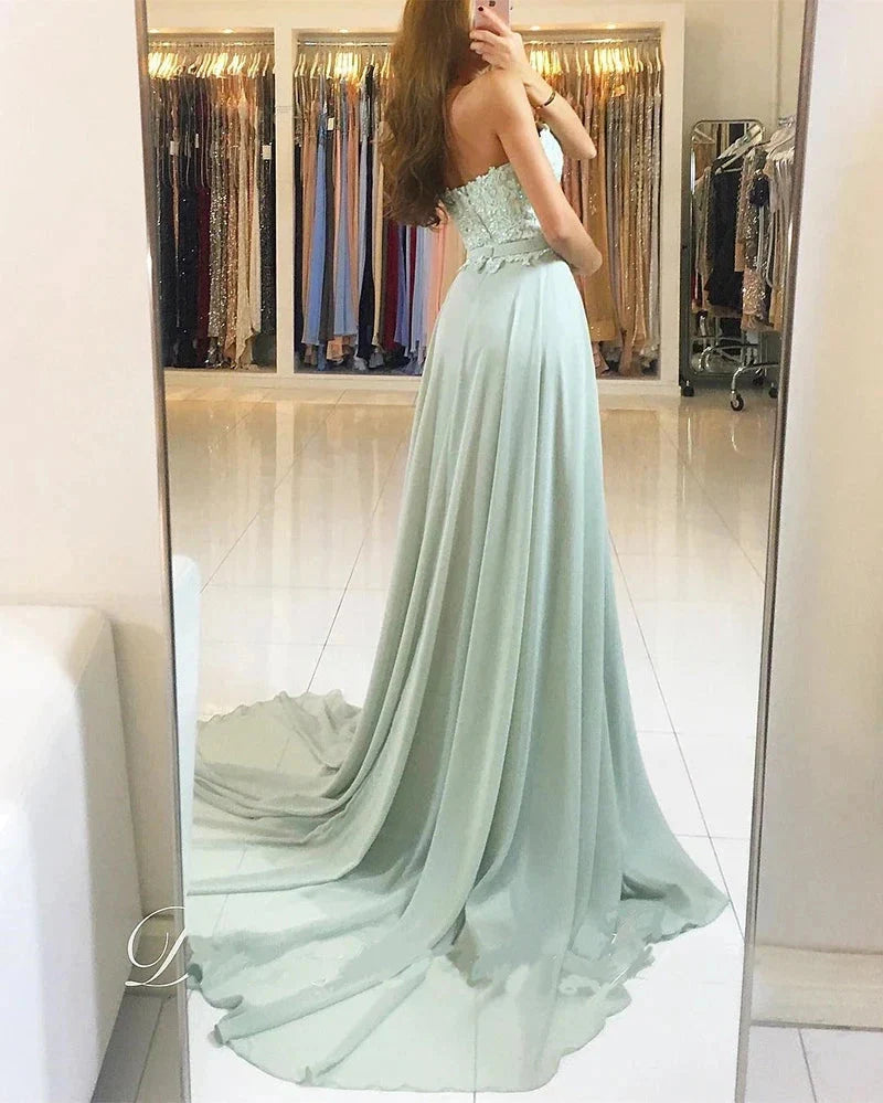 Sheath Lace Chiffon Sleeveless Prom Dresses Long Evening Gown