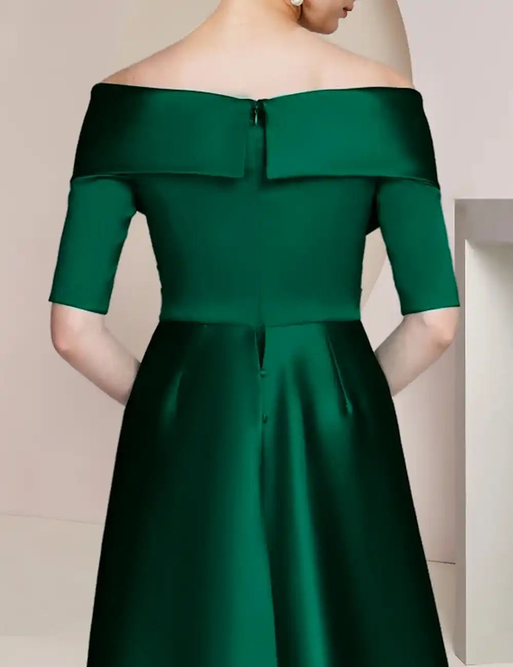 Sheath Mother of the Bride Dress Formal Wedding Guest Elegant Party Off Shoulder Floor Length Satin Half Sleeve with Ruching