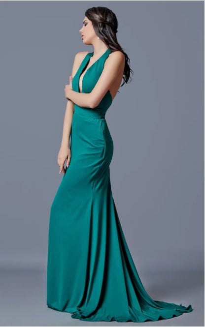 Sheath Sexy Deep V-neck Backless Long Dress Sleeveless With Mermaid Train Prom Dress/Dress For Formal