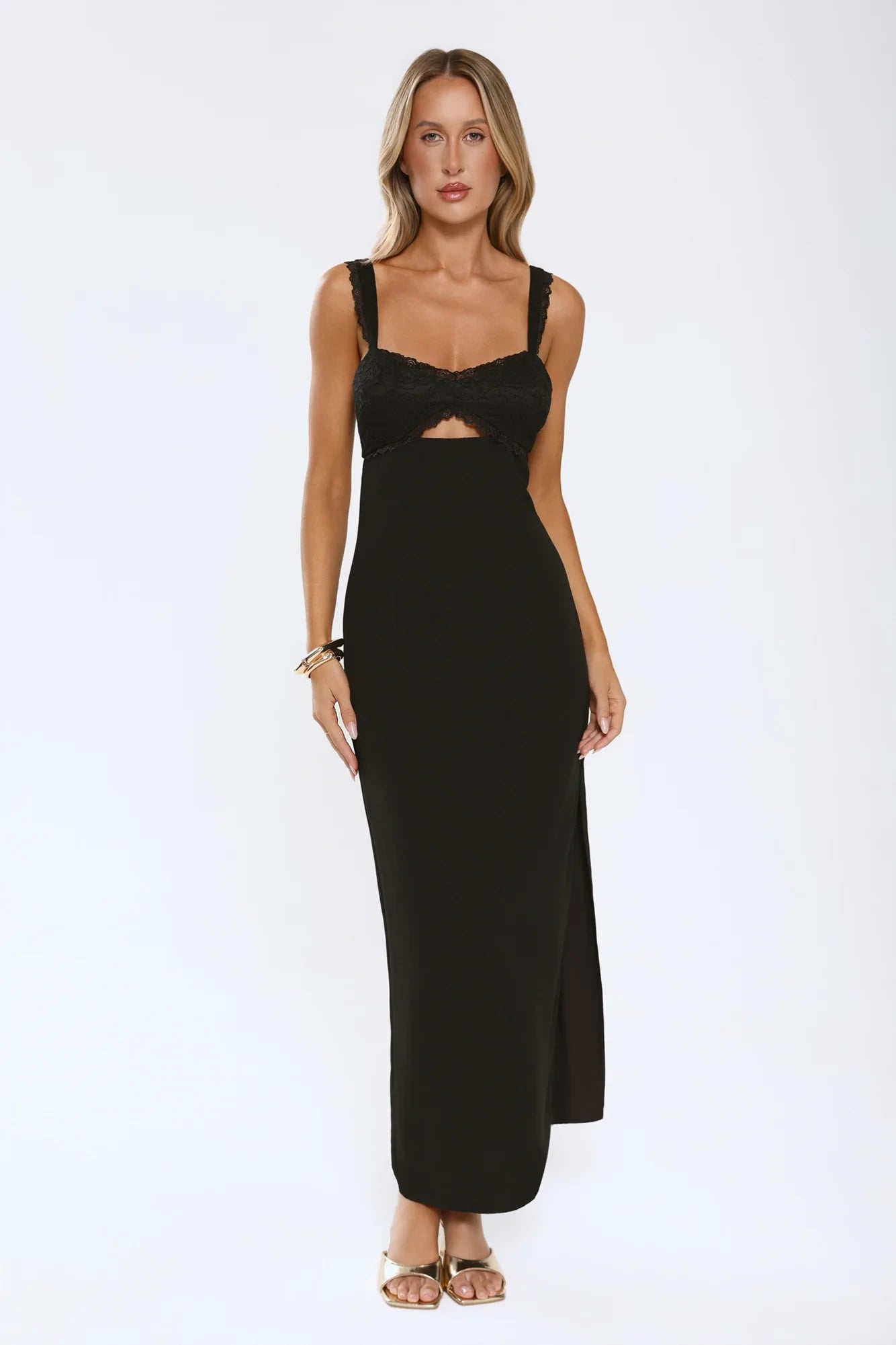 Sheath Sweetheart Keyhole Cutout Lace Black Floor-Length Prom Dress With High Slit