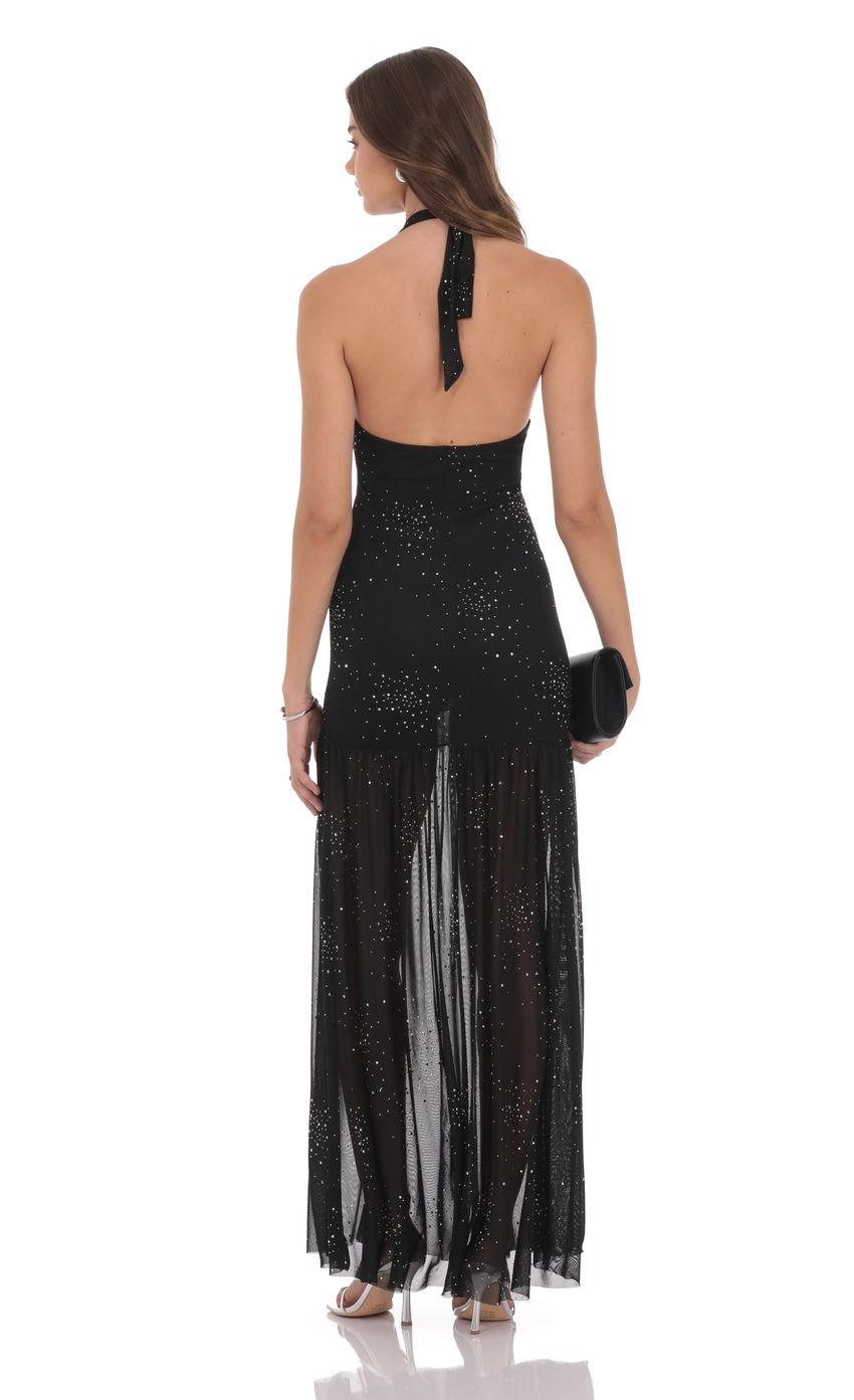 Shimmering Mermaid Halter-Neck Open-Back Sequin-Embellished Black Chiffon Floor-Length Prom Dresses
