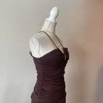 Shiny Mermaid Strapless Sleeveless Pleated Chiffon Floor-Length Prom Dress