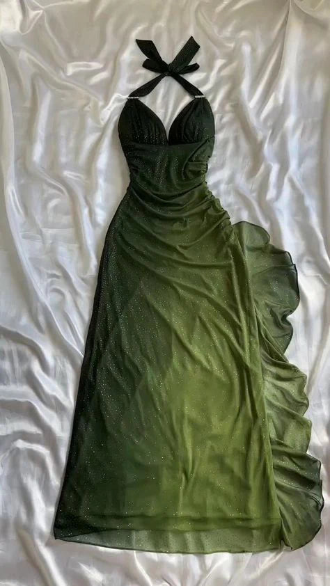 Shiny Sheath Halter Neck Sleeveless Open Back Floor-Length Evening Dress