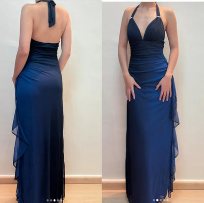 Shiny Sheath Halter Neck Sleeveless Open Back Floor-Length Evening Dress