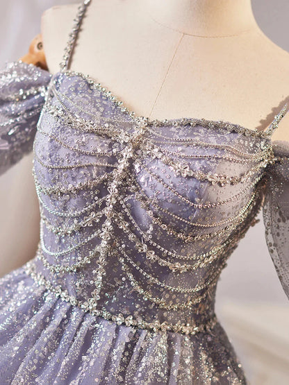 Shiny Tulle Sequins Knee Length Prom Dress A-Line Off the Shoulder Evening Party Dress