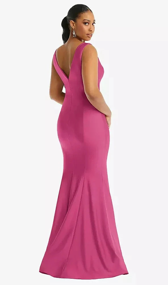 Shirred Shoulder Stretch Satin Mermaid Dress with Slight Train in Tea Rose