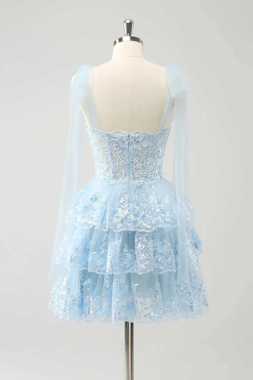 Short Corset Tiered Blue Homecoming Dress with Sequin